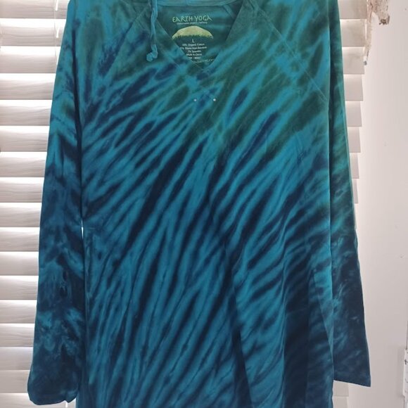 Earth Yoga Tie Dye Hoodie Women’s L Organic Cotton Bamboo Lg Sleeve Blue Teal - Picture 3 of 5